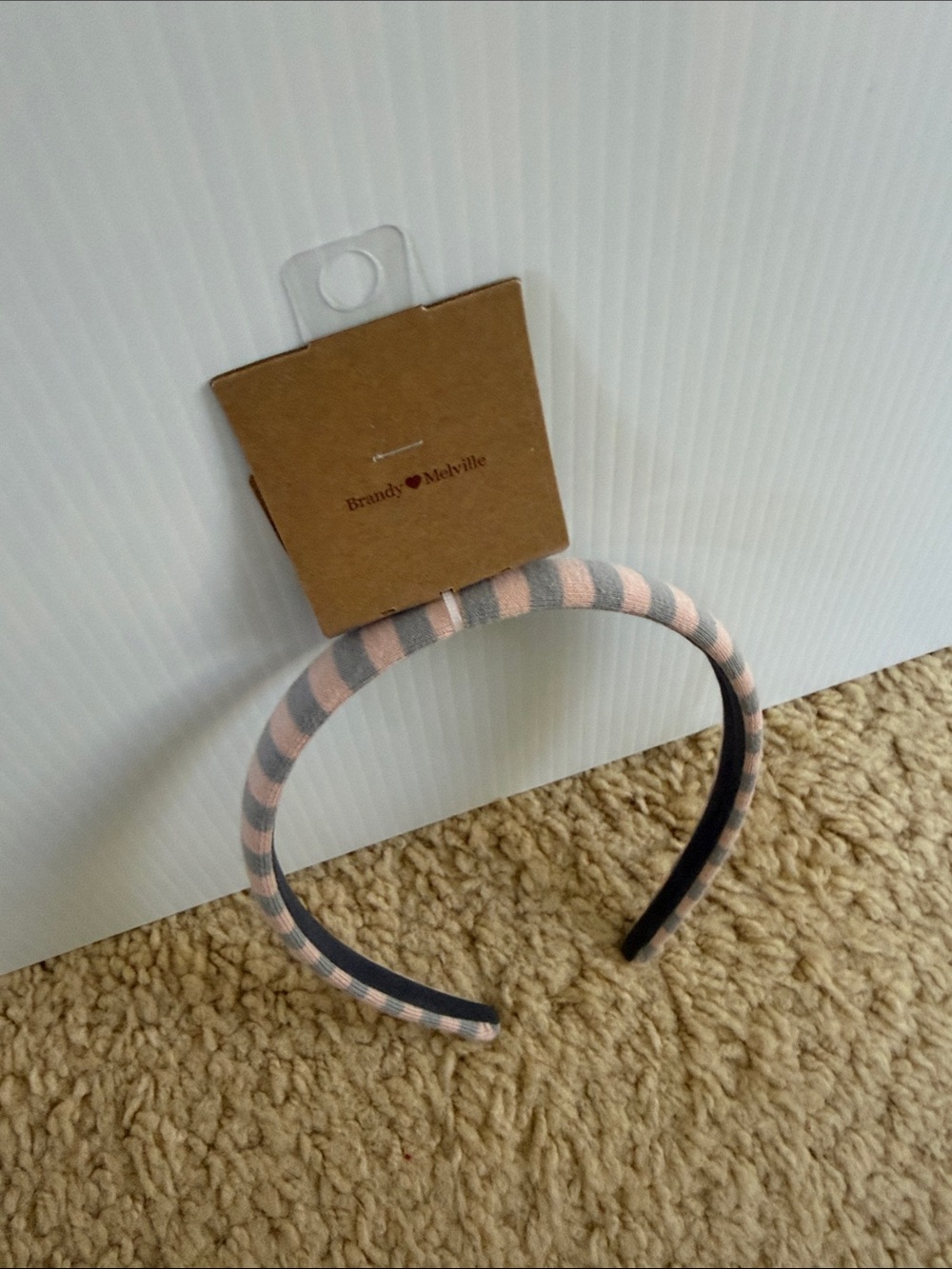 Brandy Melville Pink & Gray Striped Padded Headband